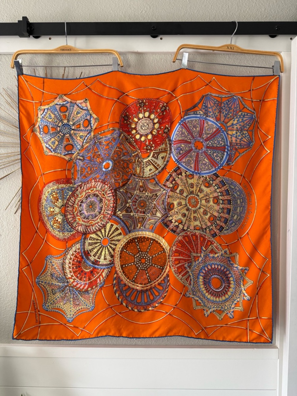 Hermès Celestial Dome Paris Orange VintageSilk Scarf with Blue and Cream Accents - Picture 2 of 10